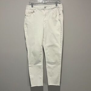 Maurice Jean High-Rise, White, Distressed Hem, Stretch, Size 11/12
